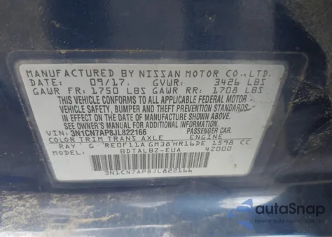 2018 Nissan Versa 1.6 Sv from USA, damaged, VIN 3N1CN7AP8JL822166